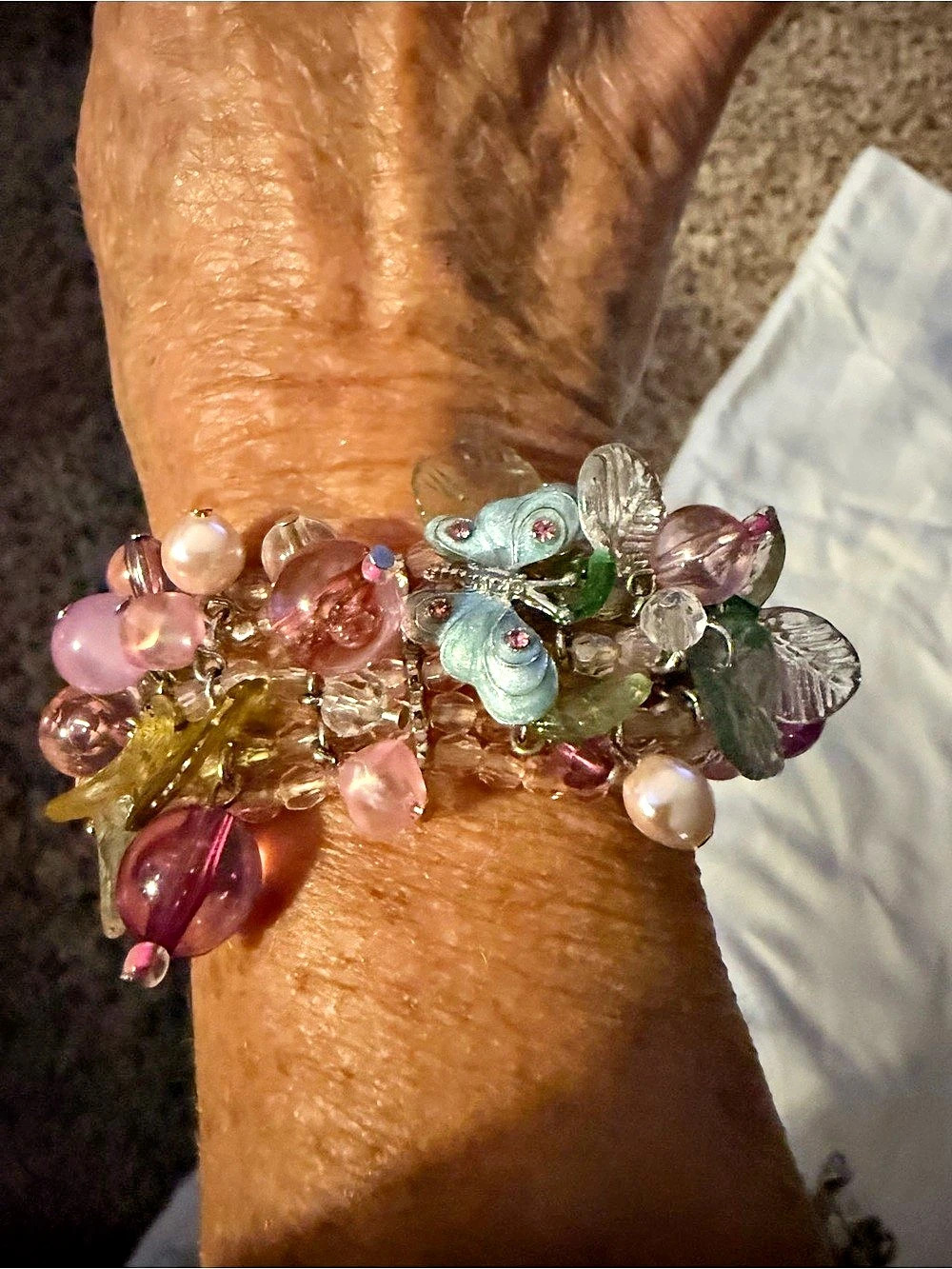 Beaded Statement Bracelet in Pink & Green Like New